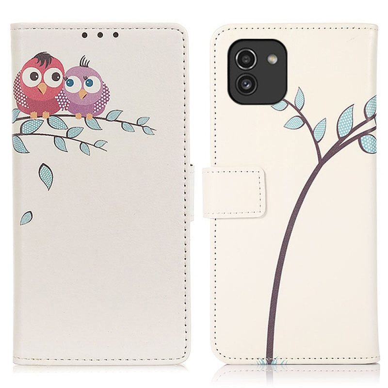 Folio Cover Samsung Galaxy A03 Paio Di Gufi Sull'albero