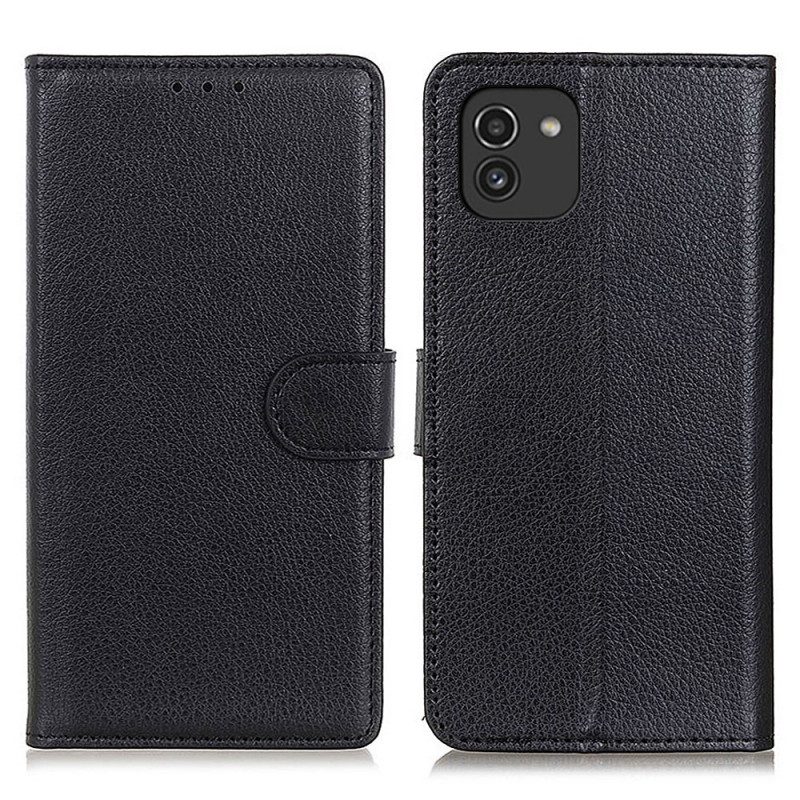 Folio Cover Samsung Galaxy A03 Pelle Litchi Tradizionale