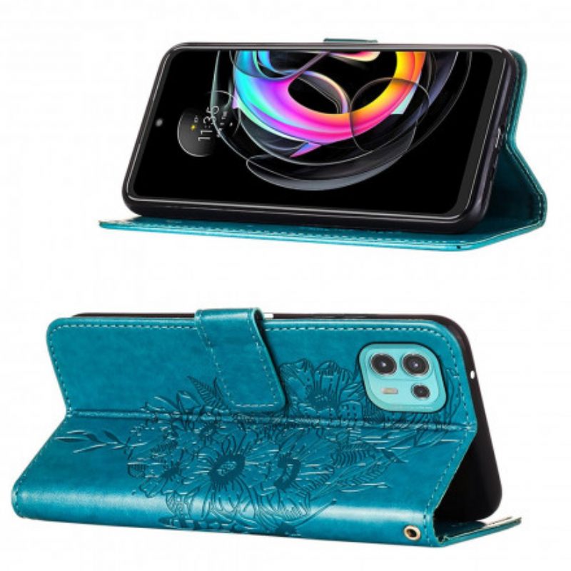 Custodia in pelle Motorola Edge 20 Lite Design A Farfalla Con Cordino