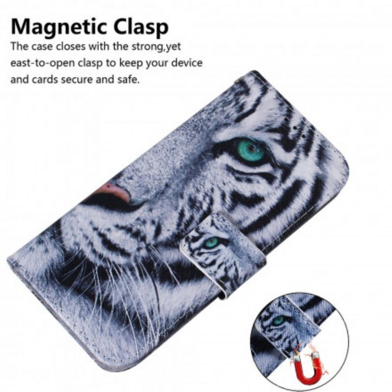 Custodia in pelle Motorola Edge 20 Lite Faccia Da Tigre