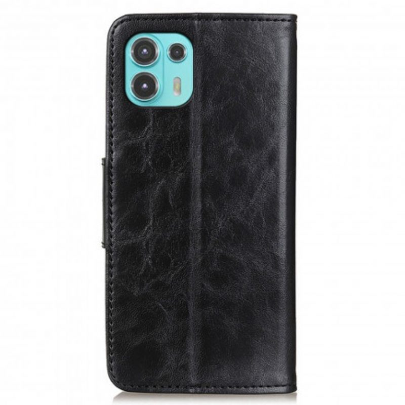 Folio Cover Motorola Edge 20 Lite Chiusura Reversibile In Pelle Crosta