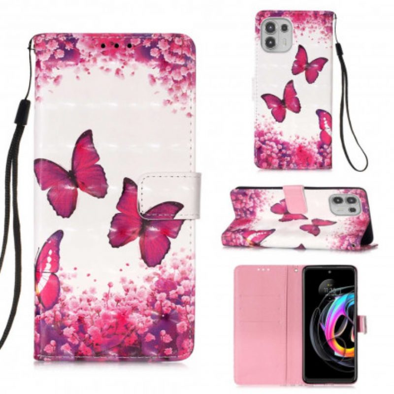 Folio Cover Motorola Edge 20 Lite Farfalle Rosse