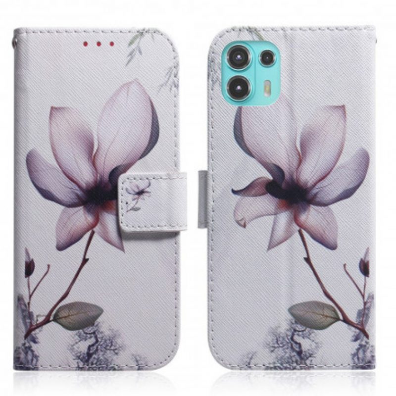 Folio Cover Motorola Edge 20 Lite Fiore Rosa Polveroso