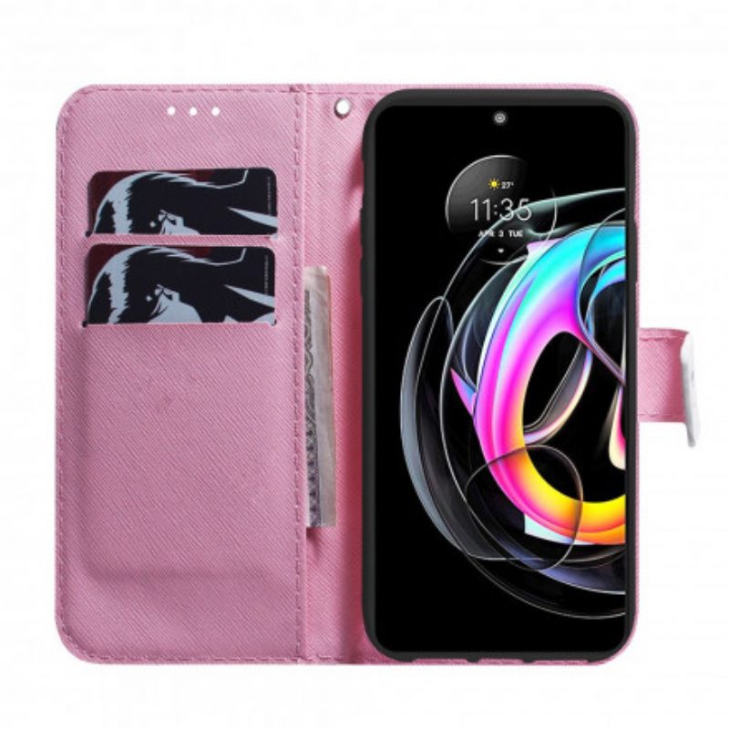 Folio Cover Motorola Edge 20 Lite Fiore Rosa Polveroso