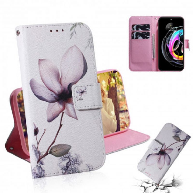 Folio Cover Motorola Edge 20 Lite Fiore Rosa Polveroso