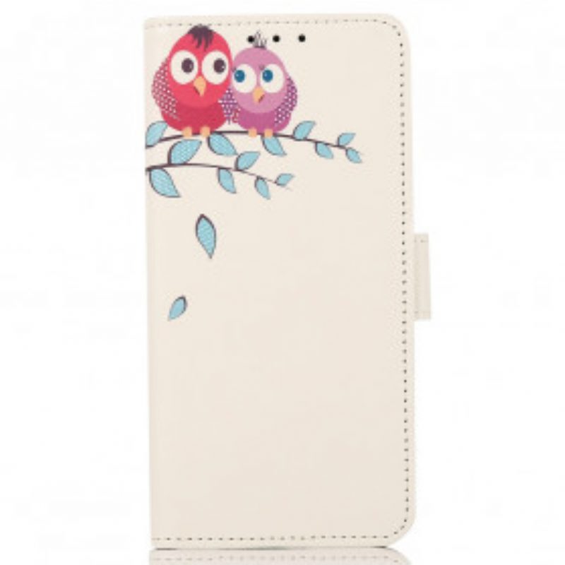 Folio Cover Motorola Edge 20 Lite Paio Di Gufi Sull'albero