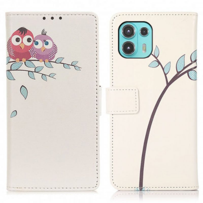 Folio Cover Motorola Edge 20 Lite Paio Di Gufi Sull'albero