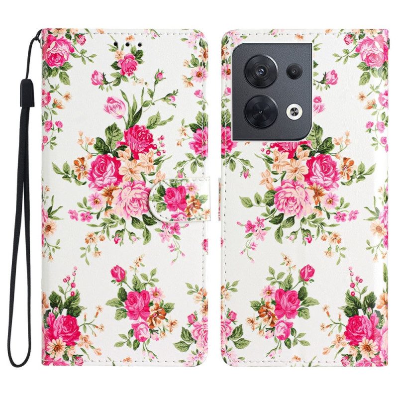 Custodia in pelle Oppo Reno 8 Cinturino Liberty Fiori