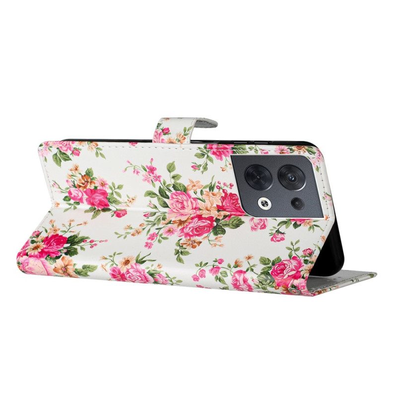 Custodia in pelle Oppo Reno 8 Cinturino Liberty Fiori