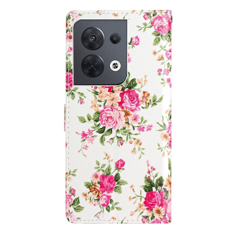 Custodia in pelle Oppo Reno 8 Cinturino Liberty Fiori