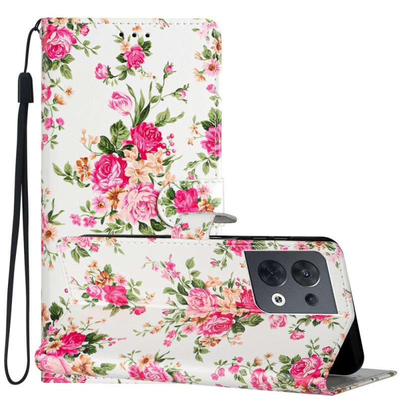 Custodia in pelle Oppo Reno 8 Cinturino Liberty Fiori