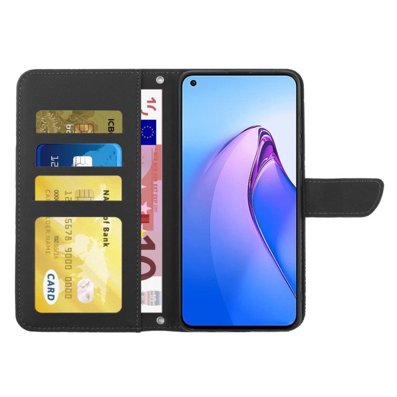 Custodia in pelle Oppo Reno 8 Farfalle E Tracolla