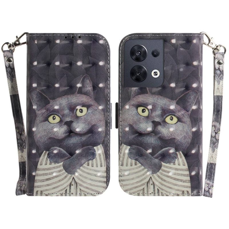 Custodia in pelle Oppo Reno 8 Gatto Con Cordino