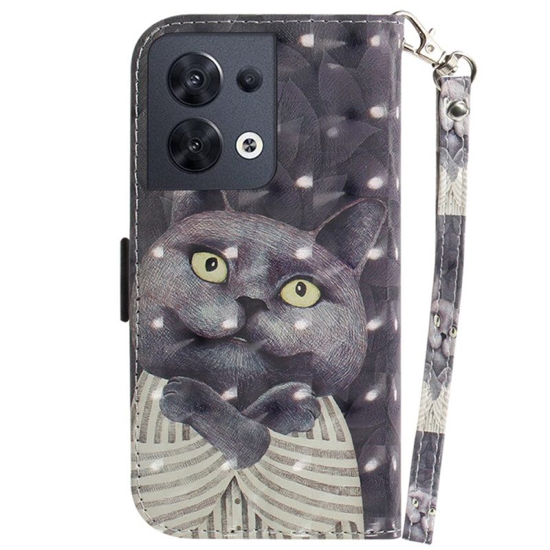 Custodia in pelle Oppo Reno 8 Gatto Con Cordino