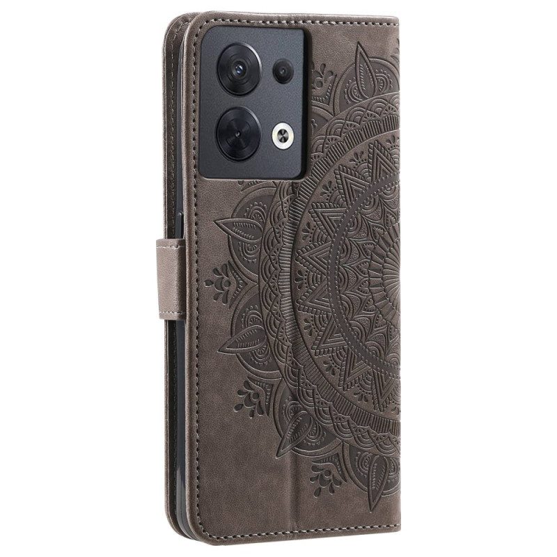 Custodia in pelle Oppo Reno 8 Mandala Del Sole Con Cinghie