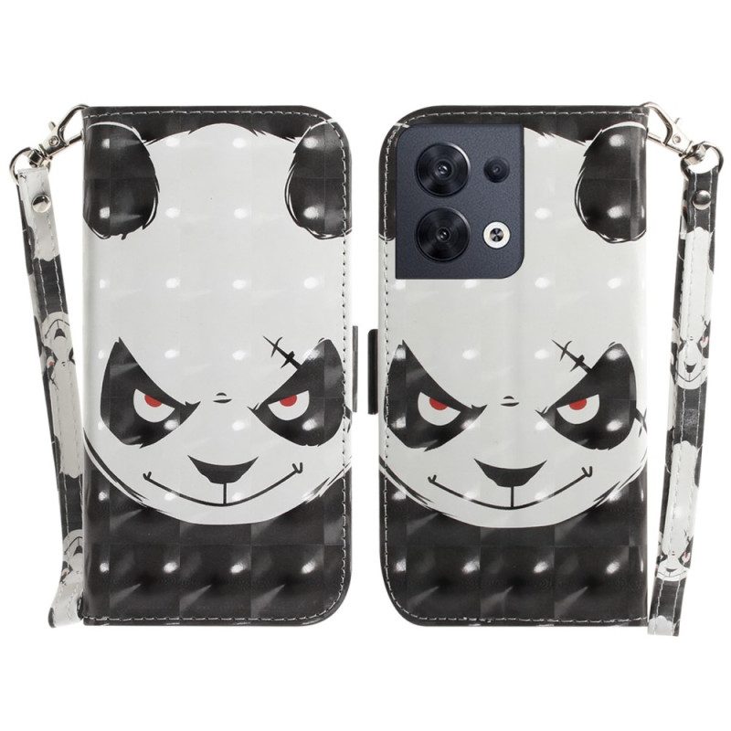 Custodia in pelle Oppo Reno 8 Panda Arrabbiato Con Cordino