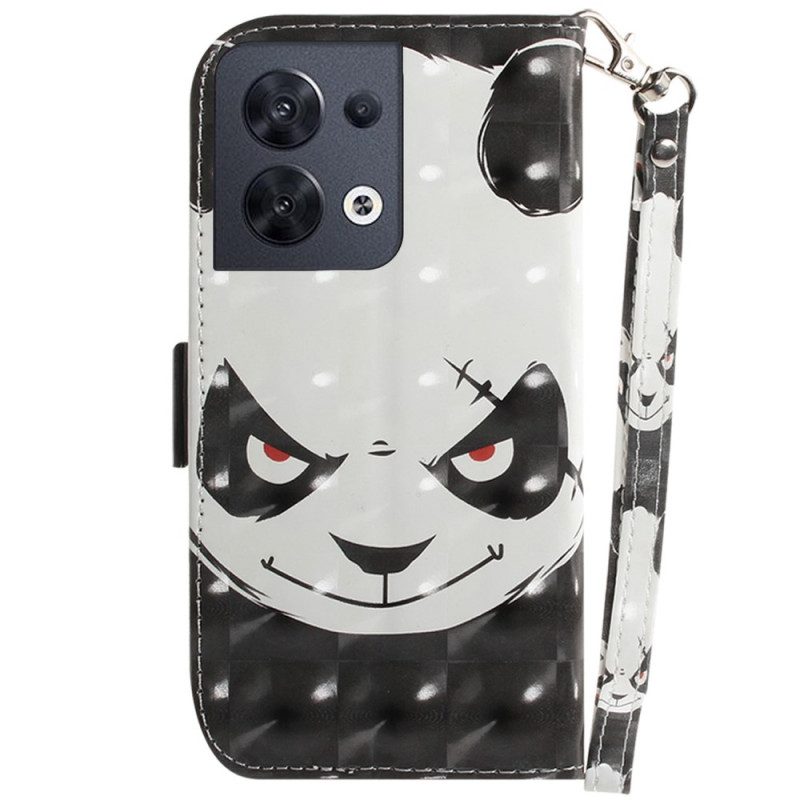 Custodia in pelle Oppo Reno 8 Panda Arrabbiato Con Cordino