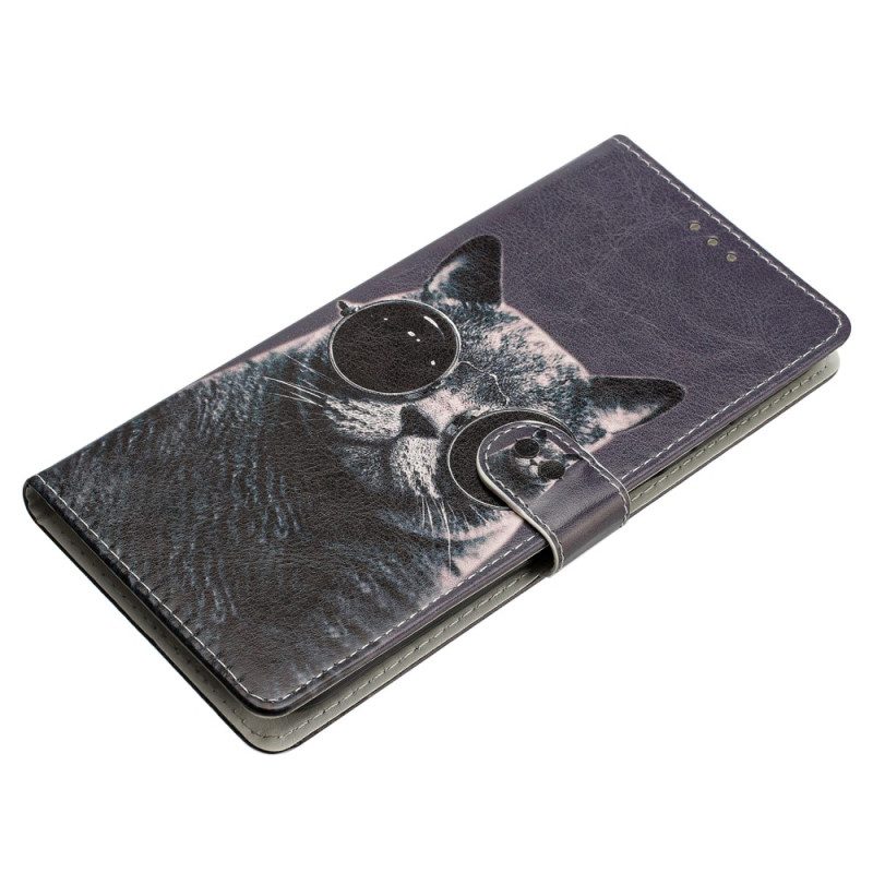 Folio Cover Oppo Reno 8 Occhiali Con Cinturino Da Gatto