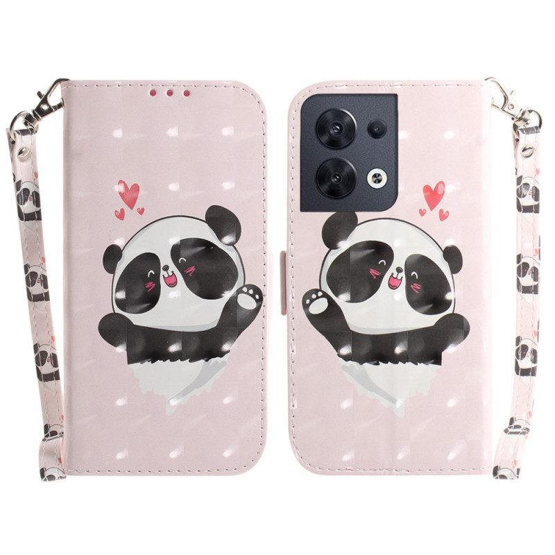 Folio Cover Oppo Reno 8 Panda Love Con Cordino