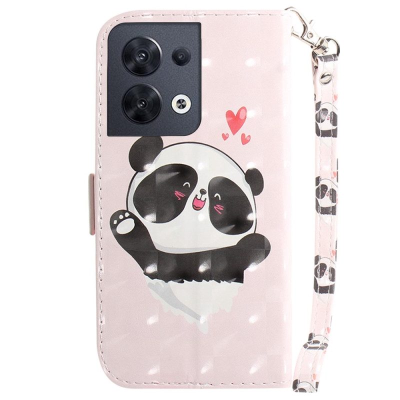 Folio Cover Oppo Reno 8 Panda Love Con Cordino