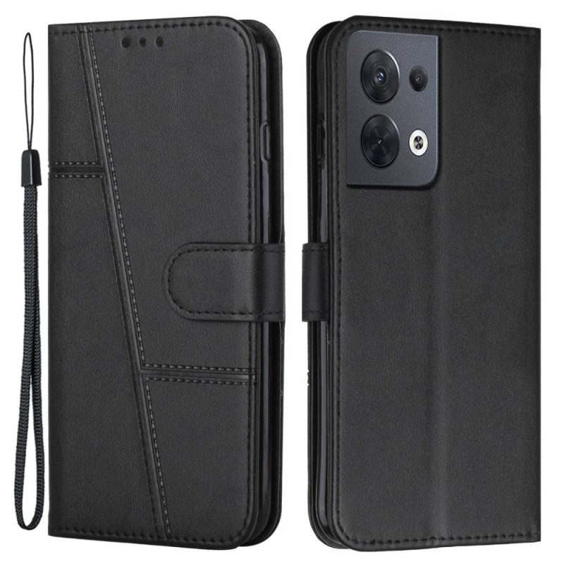 Folio Cover Oppo Reno 8 Strappy Effetto Pelle Geometrica