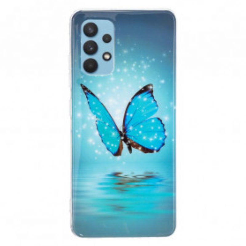 Cover Samsung Galaxy A32 Farfalla Blu Fluorescente