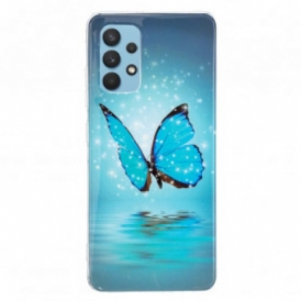 Cover Samsung Galaxy A32 Farfalla Blu Fluorescente