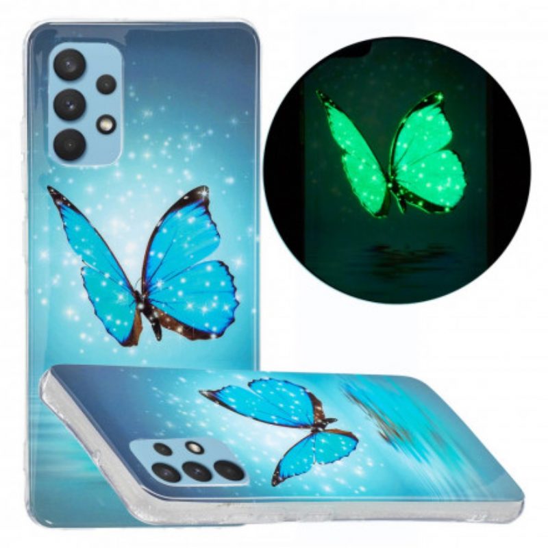 Cover Samsung Galaxy A32 Farfalla Blu Fluorescente