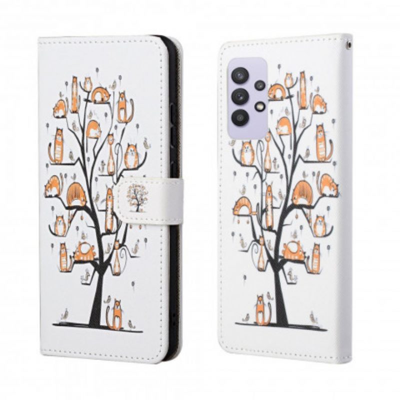 Custodia A Portafoglio Samsung Galaxy A32 Gatti Funky Con Cinturino