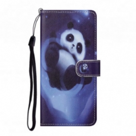 Custodia in pelle Samsung Galaxy A32 Panda Space Con Cordino