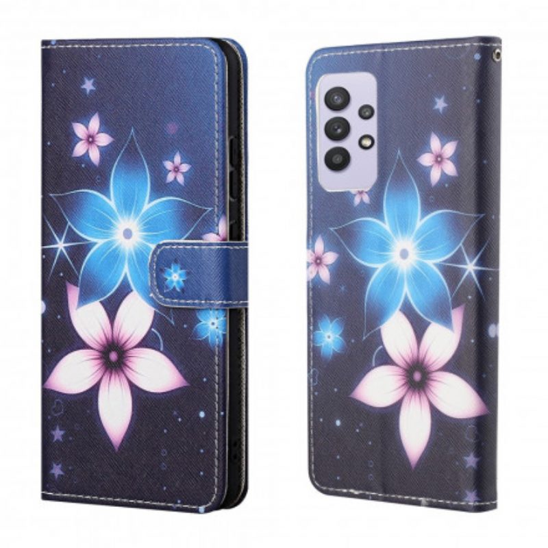 Folio Cover Samsung Galaxy A32 Cinturino Lunare Fiori