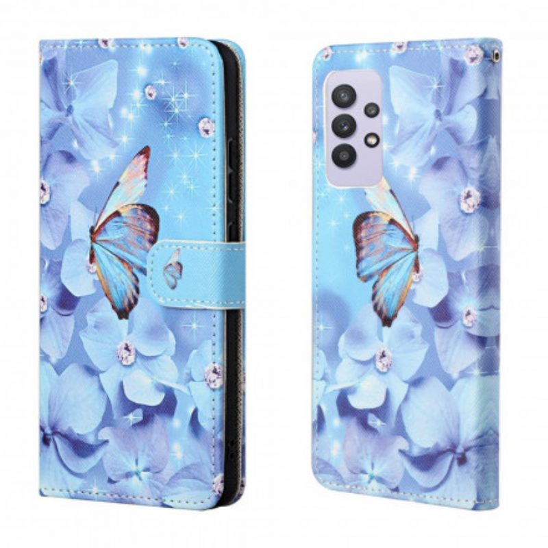 Folio Cover Samsung Galaxy A32 Farfalle Di Diamanti Strappy