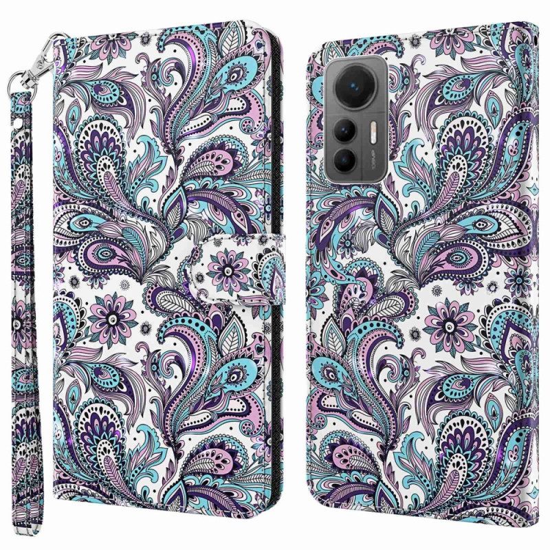 Custodia A Portafoglio Xiaomi 12 Lite Motivo Paisley Con Spalline