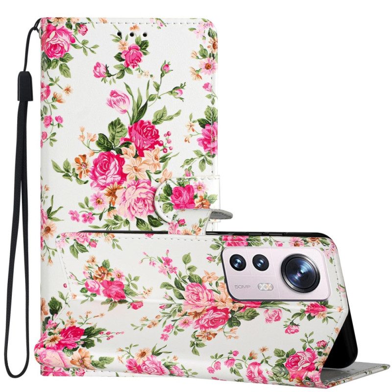 Custodia in pelle Xiaomi 12 Lite Cinturino Liberty Fiori