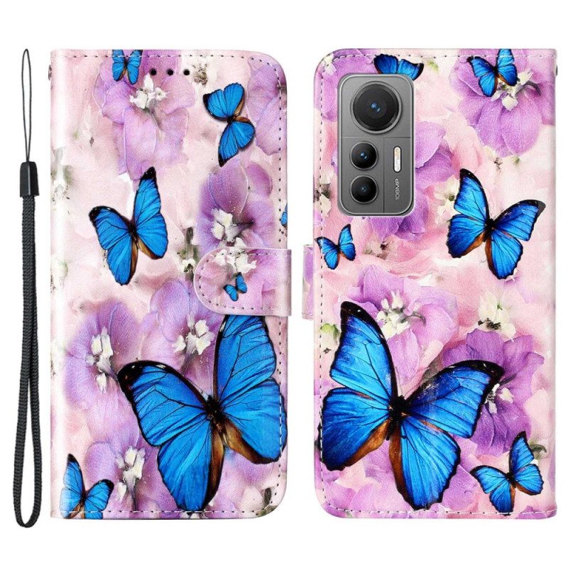 Custodia in pelle Xiaomi 12 Lite Farfalle Perizoma Colorate