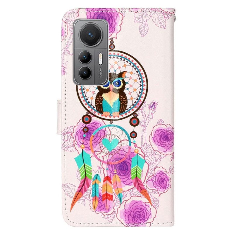 Custodia in pelle Xiaomi 12 Lite Gufo Acchiappasogni Con Cinturino