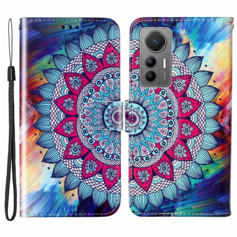 Custodia in pelle Xiaomi 12 Lite Mandala Con Cinghie Colorate