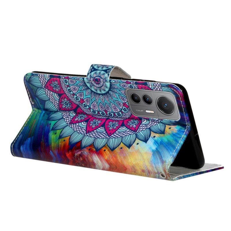 Custodia in pelle Xiaomi 12 Lite Mandala Con Cinghie Colorate