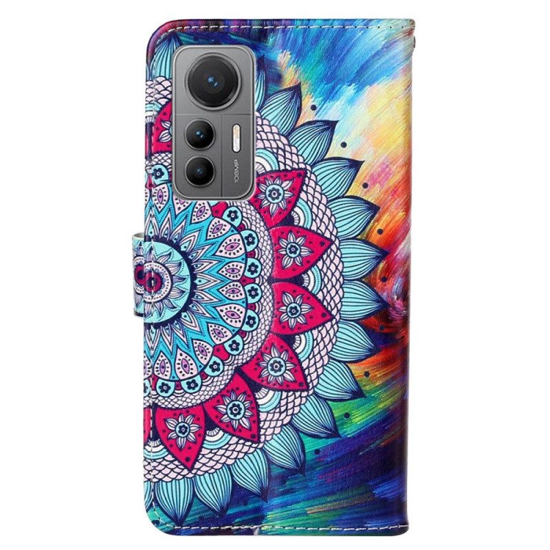 Custodia in pelle Xiaomi 12 Lite Mandala Con Cinghie Colorate