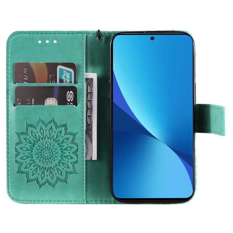 Custodia in pelle Xiaomi 12 Lite Mandala Sole Con Cordino