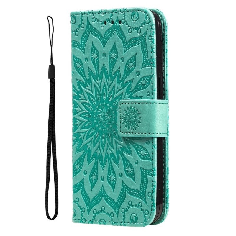 Custodia in pelle Xiaomi 12 Lite Mandala Sole Con Cordino