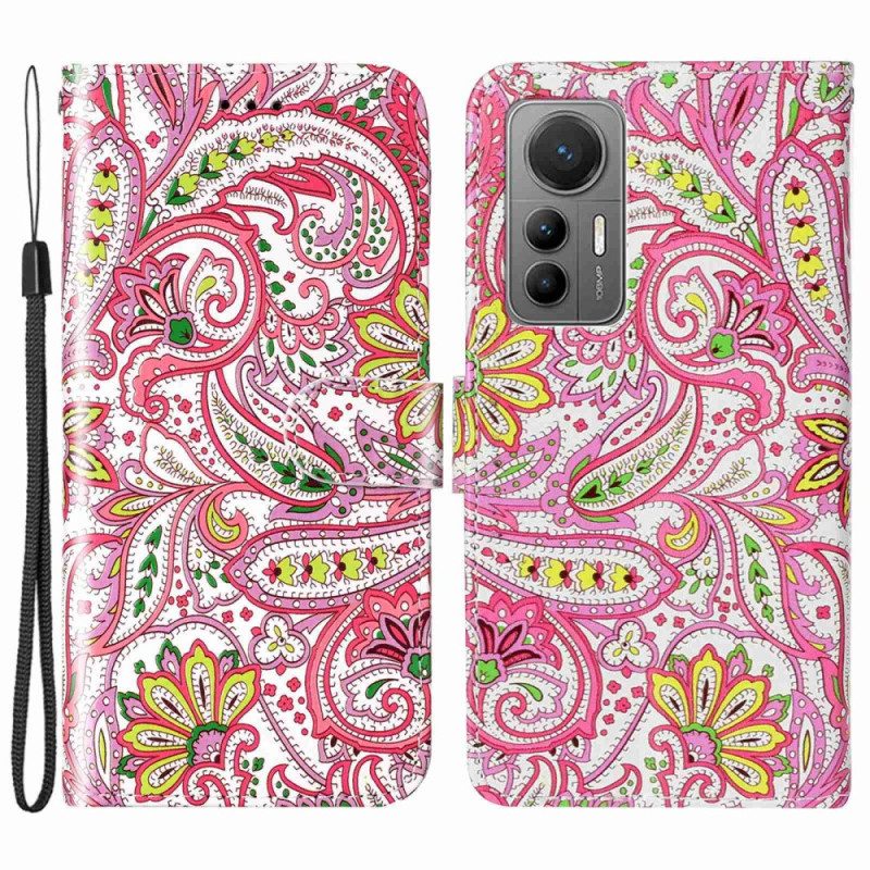 Custodia in pelle Xiaomi 12 Lite Motivo Paisley Con Spalline