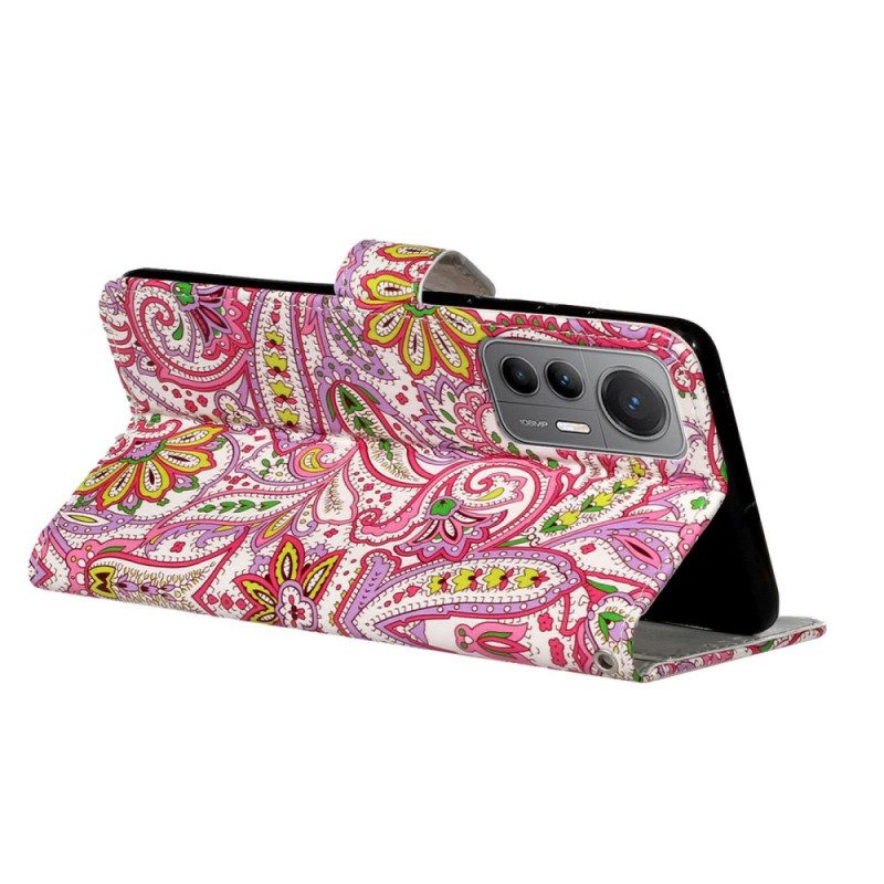 Custodia in pelle Xiaomi 12 Lite Motivo Paisley Con Spalline