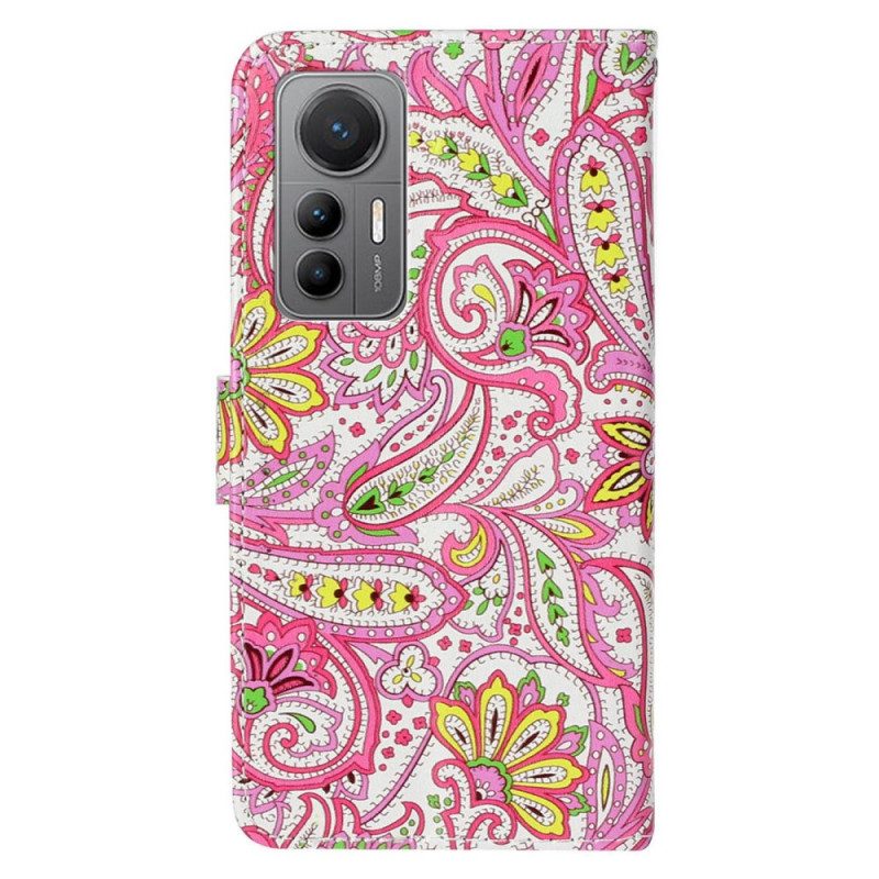 Custodia in pelle Xiaomi 12 Lite Motivo Paisley Con Spalline