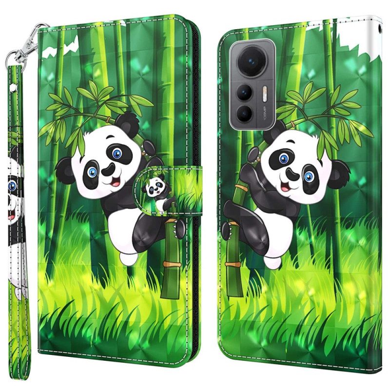 Custodia in pelle Xiaomi 12 Lite Panda Di Bambù Con Cordino