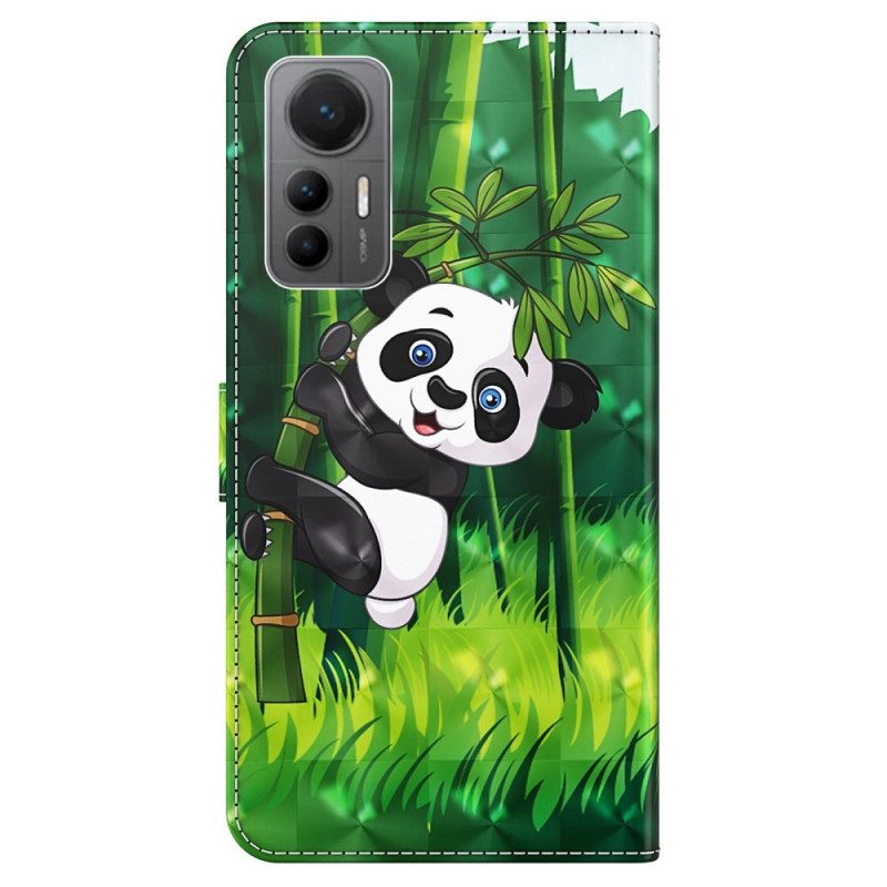 Custodia in pelle Xiaomi 12 Lite Panda Di Bambù Con Cordino