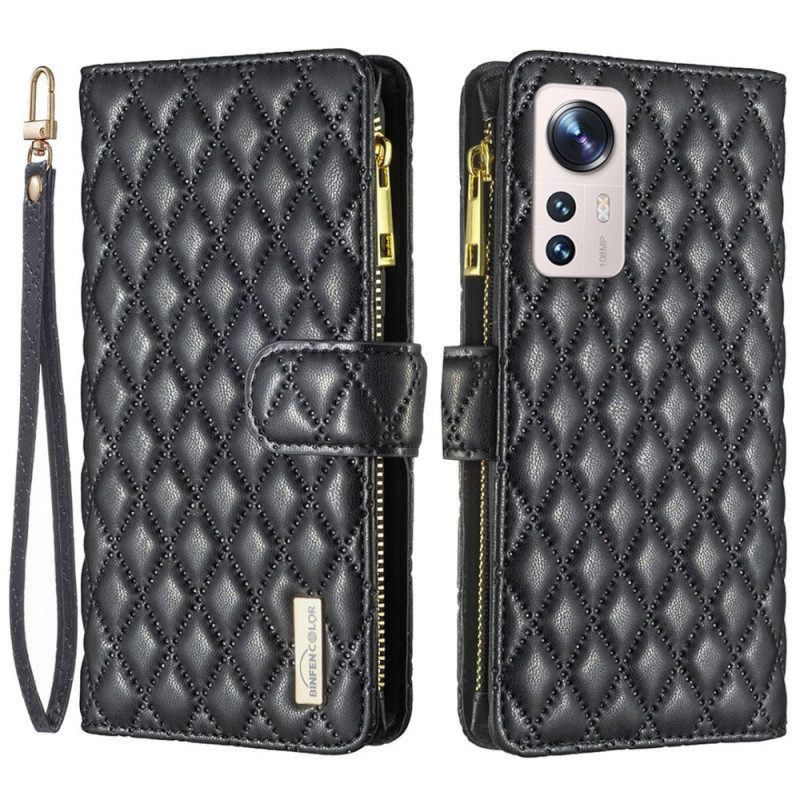 Custodia in pelle Xiaomi 12 Lite Strappy Trapuntato In Stile Colore Binfen