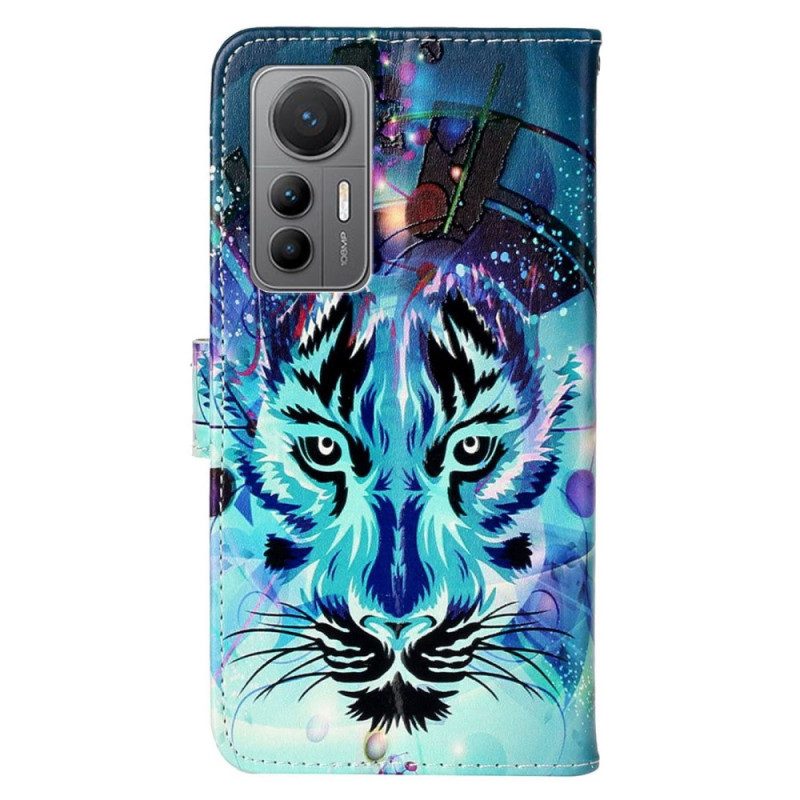 Custodia in pelle Xiaomi 12 Lite Tigre Con Cordino