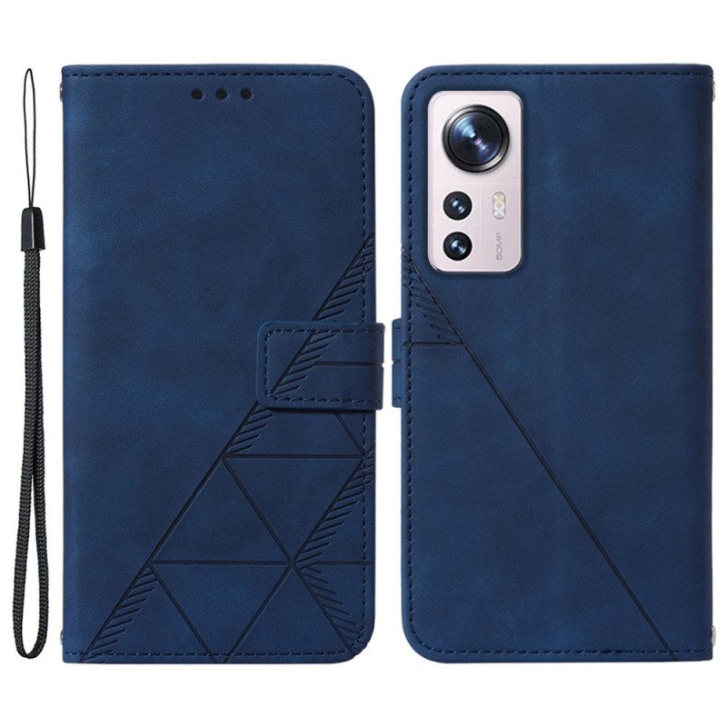 Custodia in pelle Xiaomi 12 Lite Triangoli Con Cordino