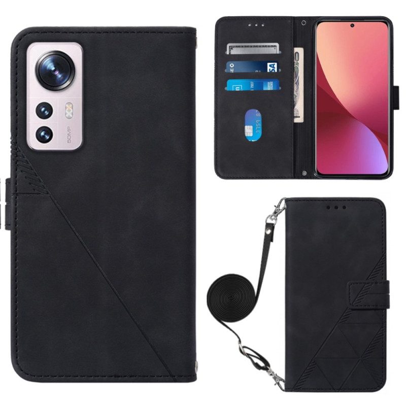 Custodia in pelle Xiaomi 12 Lite Triangoli Con Tracolla